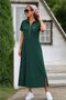 Women's Short Sleeve Collared Zippered Long Viscose Two-Thread Dress - 3