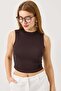 Full Transparent Cashmere Strappy Crop Blouse Brown