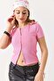 Women's Snap Fastener Short Sleeve Camisole Blouse Pink - 2