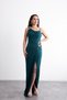 Long, Stylish Evening Dress with Shoulder and Waist Accessories, Draping, Crepe Fabric, and Slits. - 6