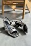 Robona Silver Wrinkled Patent Leather (8 cm) Square Toe Heeled Shoes - 5