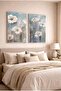 Blue and White Floral Modern 2-Piece Glass Painting Set - Silver Metal Framed Home and Office Painting - 3