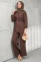 Brown Elastic Waist Zippered Jacket and Trousers Set - 4