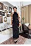 Black Glitter Patterned Long Dress Halter Neck Backless Evening Gown - 5