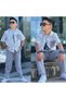 Boy's Oversize Summer Muslin Camouflage Embroidery Detailed 3-Piece Set - Embroidery Detailed Shirt - Printed T-Shirt - Pants 100% Cotton 3-Piece Holiday Set - 2