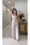 Dellis Beige Corset Blouse Pants Set