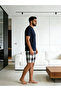 Men Round Neck T-Shirt and Checked Shorts Set - 2
