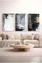 3-Piece Glass Painting Set with Silver Cloud and Golden Sparkle Concept, Gold Metal Framed Home and Office Painting