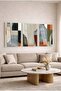 Bauhaus Harmonious Pastel Toned Abstract 3-Piece Glass Painting Set with White Metal Frame for Home and Office - 3