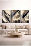 Anthracite and Gold Sparkling Luxury 3-Piece Glass Painting Set - Black Metal Framed Home and Office Painting
