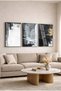3-Piece Glass Painting Set with Silver Cloud and Golden Sparkle Concept, Black Metal Framed Home and Office Painting - 3