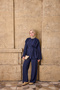 Women's High Collar Waist-Tie Suit Navy Blue - 2