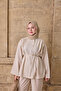 Women's High Collar Waist Tie Suit Cream - 3