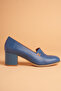 Women's Genuine Leather Padded Heeled Shoes - Denim Blue - 3
