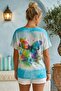 Italian White-Blue V-Neck Low Sleeve Slim Digital Printed Casual Mercerized Knitwear Blouse 66 65 - 3