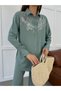 Women's Shirt with Beaded Embroidery on Front and Sleeves, Oversize Pants, Sizeable Suit - 2