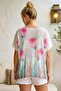 Italian White-Pink V-Neck Low Sleeve Slim Digital Printed Casual Mercerized Knitwear Blouse 66 65 - 5