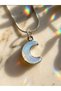 Opal Stone Steel Crescent Necklace – Mystical Radiance of the Sky