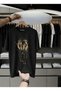 Unisex Oversize Printed Cotton Crew Neck Short Sleeve Black T-Shirt Aslan