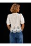 White Front-Tie Lace Detailed 100% Cotton Shirt - 4