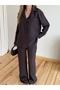 Brown Tencel Shirt Blouse Pants Set - 7310 - 2