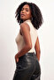 Women's Stand Collar Beige Sleeveless Blouse - 3