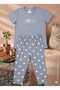 Gray Milan Fabric Short-Sleeved Crew Neck Top and Long Bottom Women's Pajama Set