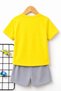 Excavator Printed Children's Yellow T-Shirt - Gray Shorts Set - Children's Summer Crew Neck - 2