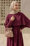 Shawl Collar Gathered Waist Plum Dress - 4
