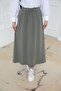 Elastic Waist Pocketed Tencel Skirt Khaki - 6