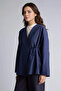H0278Axnv31 Navy Blue Regular Fit Linen Blend Long Sleeve Tunic - 4