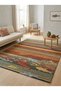 Sdt Modern Art Inspired Fish Figured Tile and Mustard Striped Woven Base Decorative Carpet Sdt1376