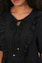 Women's Tie Collar Short Sleeve Gathered Dress 2600 - Black - 6