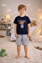 Boys' Cotton Striped Printed Short Sleeve Shorts Pajama Set - 2