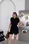 Black Elastic Waist Shirt Collar Tencel Fabric Shorts Jumpsuit