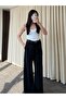Black Elastic Waist Belted Draped Trousers - 301