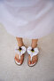 Peta Orkide Detailed Stoned Women's White Flat Sandals - 4
