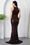 Halter Neck Slit Sequin Dress Ecr5482 - 8