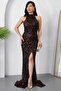 Halter Neck Slit Sequin Dress Ecr5482 - 3