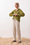 Women's Straight-Leg Double-Pocket Beige Linen Trousers - 2