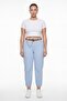 Women's Blue Summer Slim Trousers with Belt and Accessory Detail on the Leg