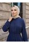 Batwing Sleeve Elastic Waist Dress-Navy Blue - 2