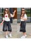 Ay Ki̇ds Girl's Heart Printed Oversize T-Shirt & Wide Leg Jean Capri Combination Set 2689S