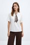 Tricou cu detaliu eșarfă ecru 8419A - 2