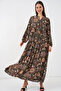 Women's Patterned Long Hijab Dress 1155 - L. Black - 4