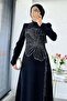 Premium Clover Patterned Evening Dress - Black - 4