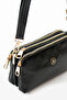 Black Shiny Women's Faux Leather 3-Compartment Metal Zipper Cross Strap Small Shoulder Bag - 2