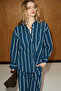 Mirel Women's Oversize Fit 100% Organic Cotton Navy Blue-Striped Shirt - 3