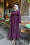 Women's Elastic Waist Belt Detail Dress, Plum - 2