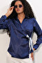 Women's Double-Breasted Satin Shirt 20386 - Navy Blue - 5